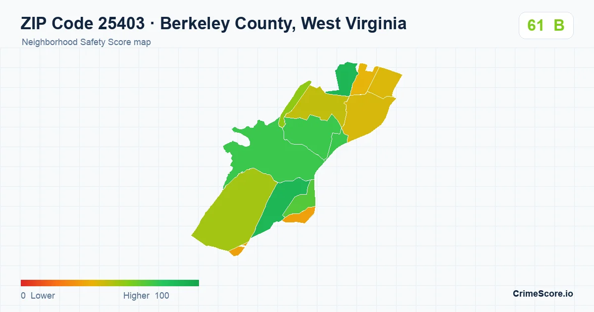 ZIP Code 25403 in Berkeley County, West Virginia neighborhood Safety Score map