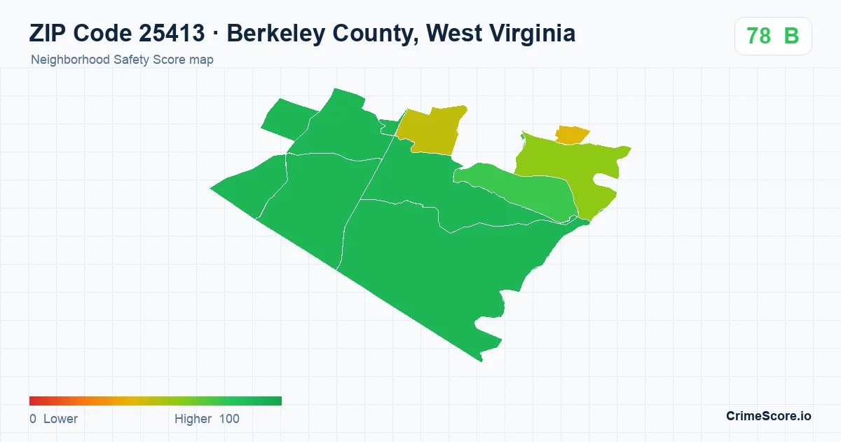ZIP Code 25413 in Berkeley County, West Virginia neighborhood Safety Score map