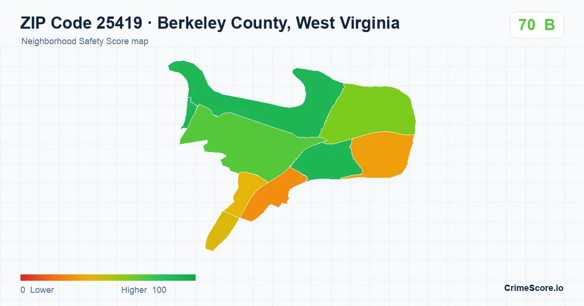 ZIP Code 25419 in Berkeley County, West Virginia neighborhood Safety Score map