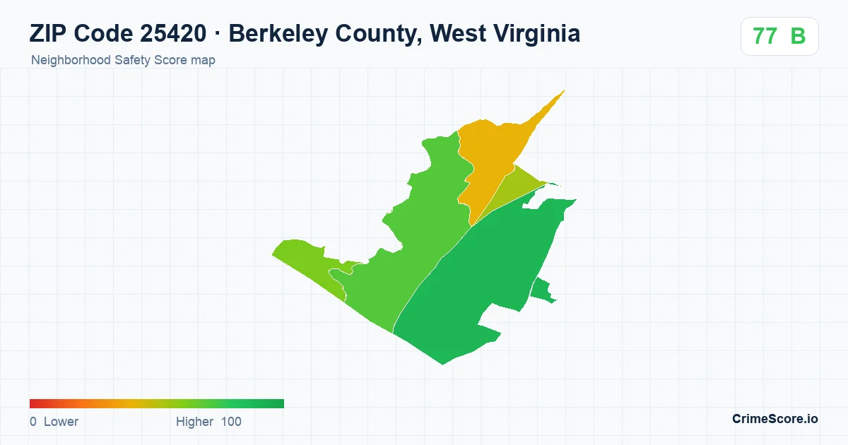 ZIP Code 25420 in Berkeley County, West Virginia neighborhood Safety Score map