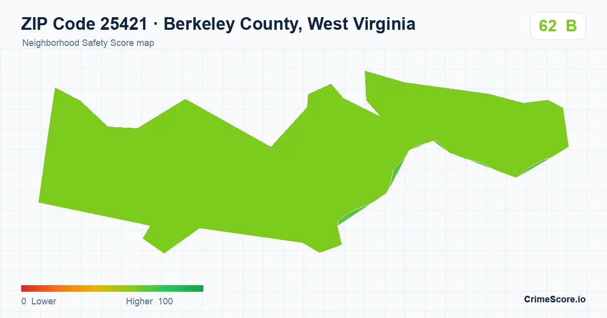 ZIP Code 25421 in Berkeley County, West Virginia neighborhood Safety Score map