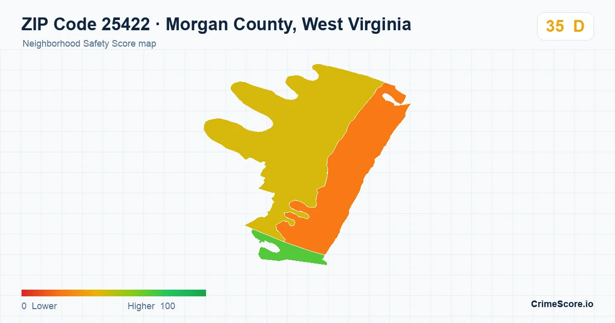 ZIP Code 25422 in Morgan County, West Virginia neighborhood Safety Score map