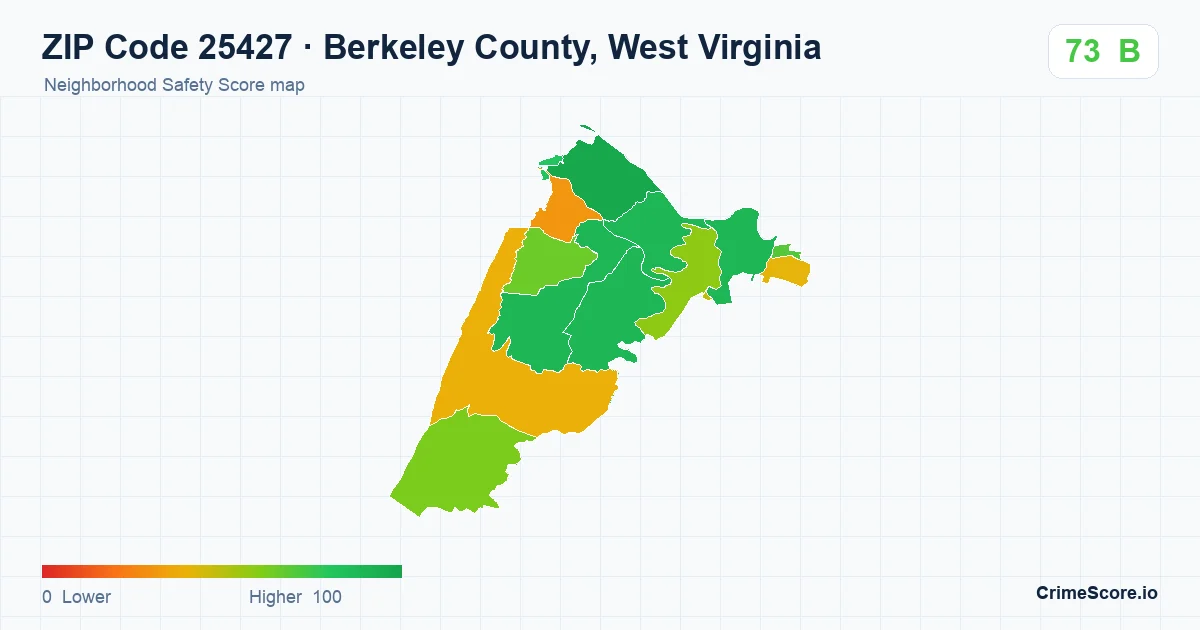 ZIP Code 25427 in Berkeley County, West Virginia neighborhood Safety Score map