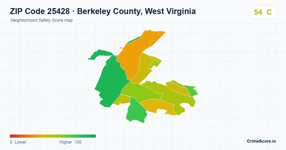 ZIP Code 25428 in Berkeley County, West Virginia neighborhood Safety Score map