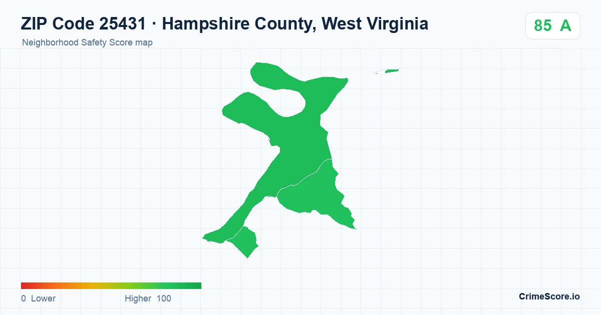 ZIP Code 25431 in Hampshire County, West Virginia neighborhood Safety Score map