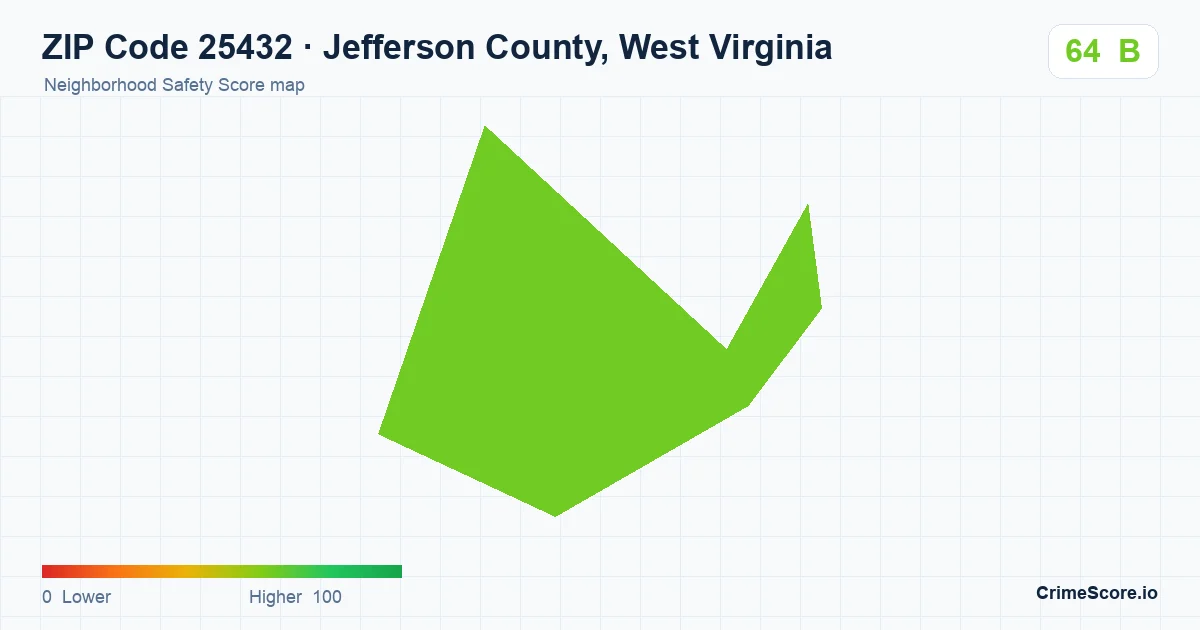 ZIP Code 25432 in Jefferson County, West Virginia neighborhood Safety Score map