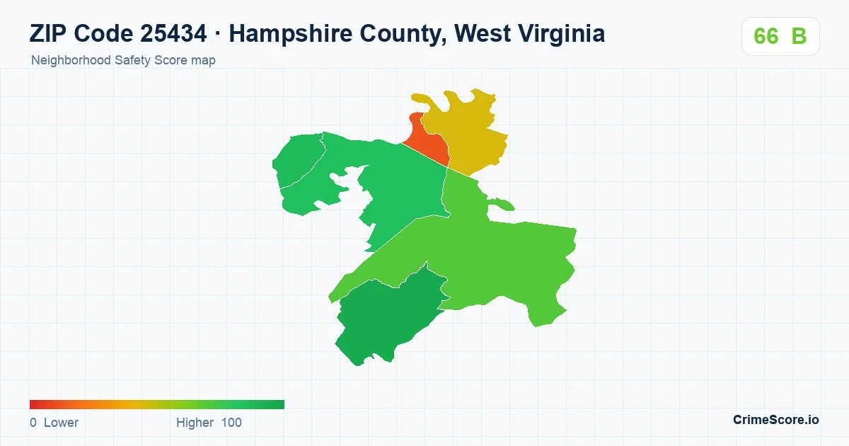 ZIP Code 25434 in Hampshire County, West Virginia neighborhood Safety Score map