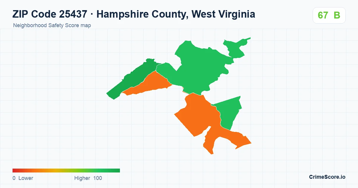 ZIP Code 25437 in Hampshire County, West Virginia neighborhood Safety Score map