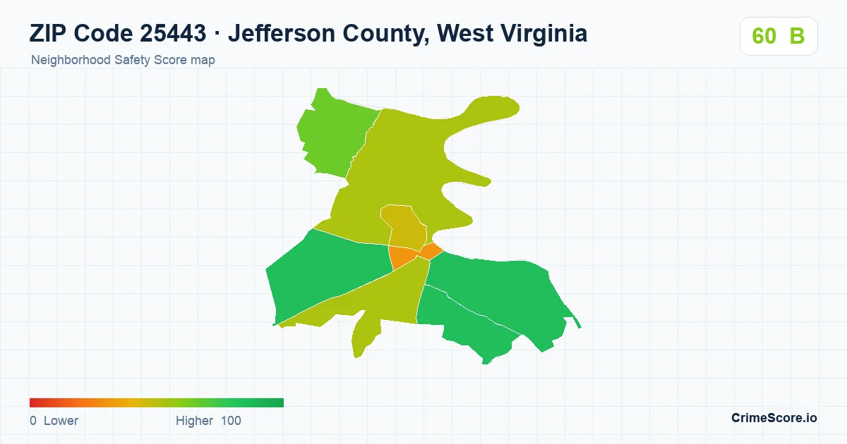 ZIP Code 25443 in Jefferson County, West Virginia neighborhood Safety Score map