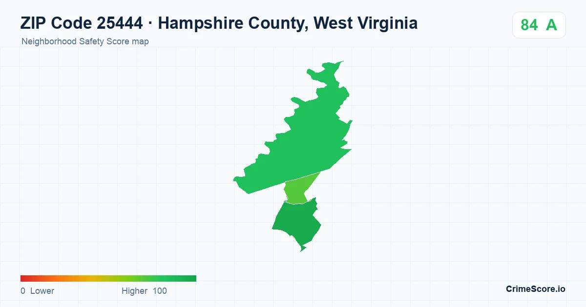 ZIP Code 25444 in Hampshire County, West Virginia neighborhood Safety Score map
