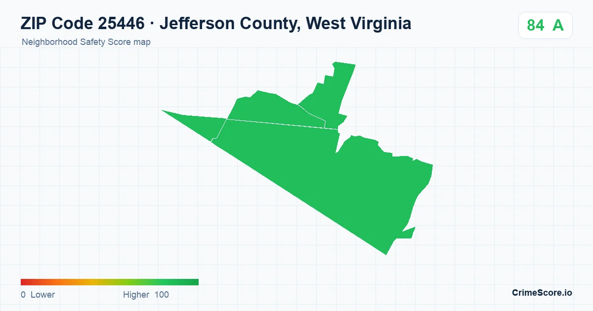ZIP Code 25446 in Jefferson County, West Virginia neighborhood Safety Score map
