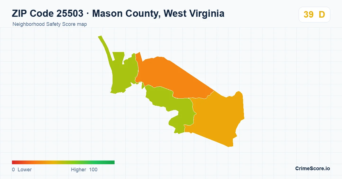ZIP Code 25503 in Mason County, West Virginia neighborhood Safety Score map