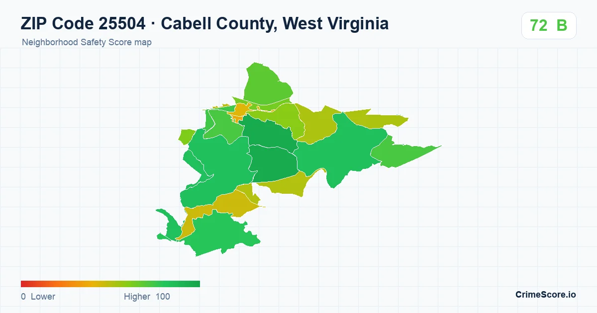 ZIP Code 25504 in Cabell County, West Virginia neighborhood Safety Score map