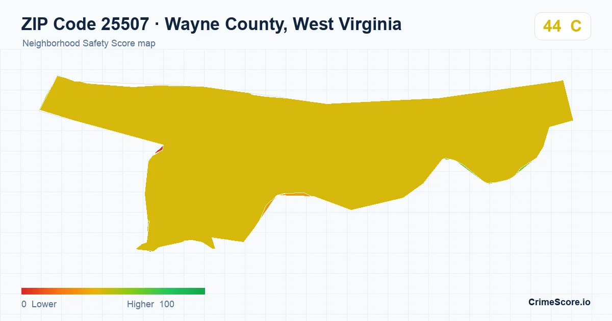 ZIP Code 25507 in Wayne County, West Virginia neighborhood Safety Score map