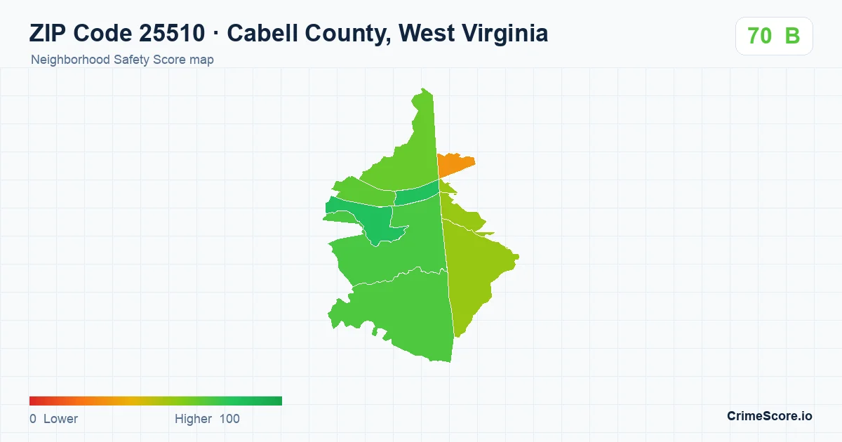ZIP Code 25510 in Cabell County, West Virginia neighborhood Safety Score map