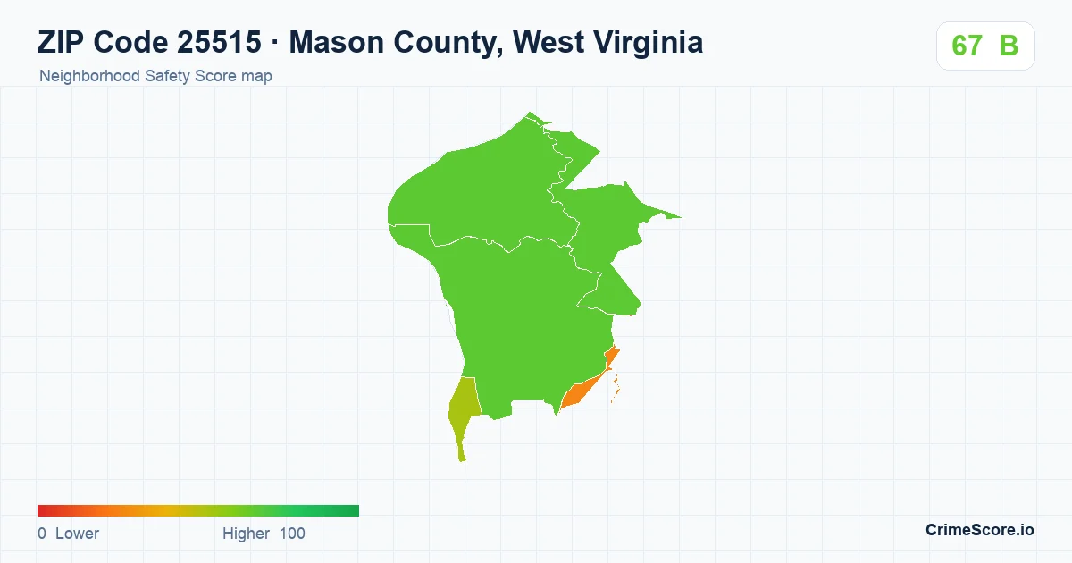 ZIP Code 25515 in Mason County, West Virginia neighborhood Safety Score map