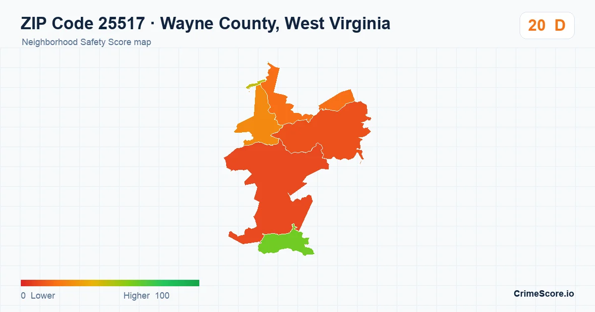 ZIP Code 25517 in Wayne County, West Virginia neighborhood Safety Score map