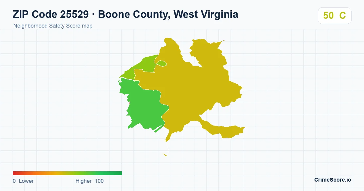 ZIP Code 25529 in Boone County, West Virginia neighborhood Safety Score map
