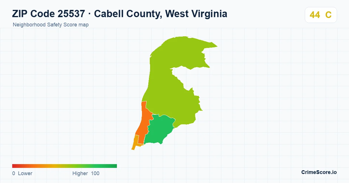 ZIP Code 25537 in Cabell County, West Virginia neighborhood Safety Score map