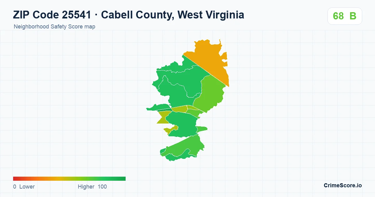 ZIP Code 25541 in Cabell County, West Virginia neighborhood Safety Score map