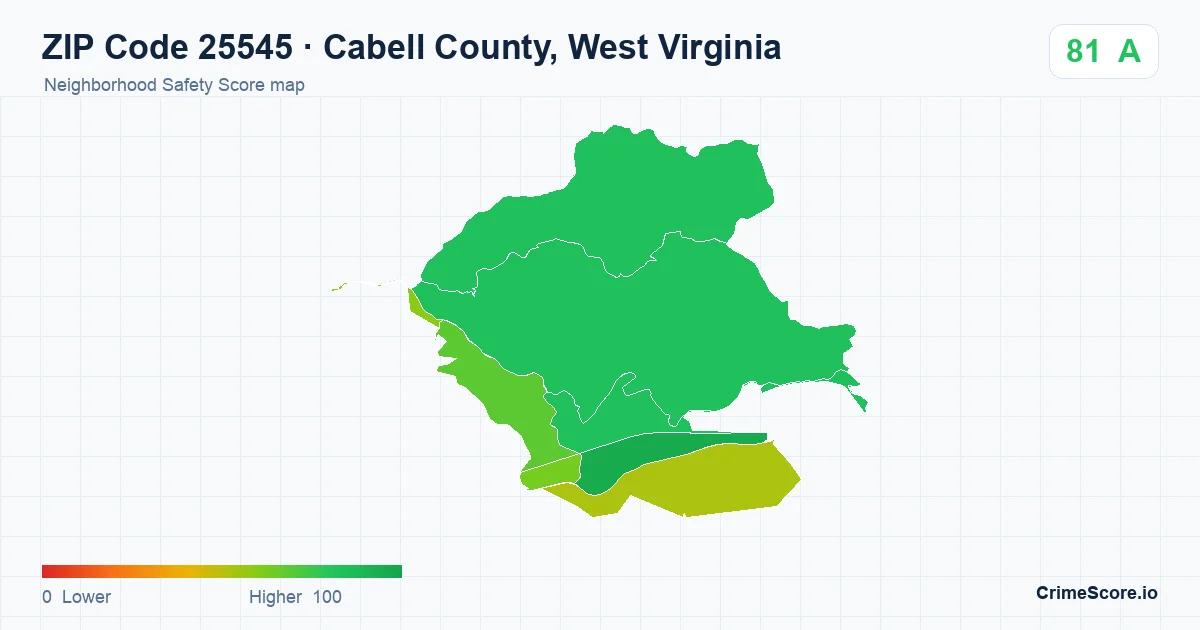 ZIP Code 25545 in Cabell County, West Virginia neighborhood Safety Score map