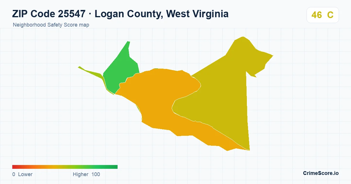 ZIP Code 25547 in Logan County, West Virginia neighborhood Safety Score map
