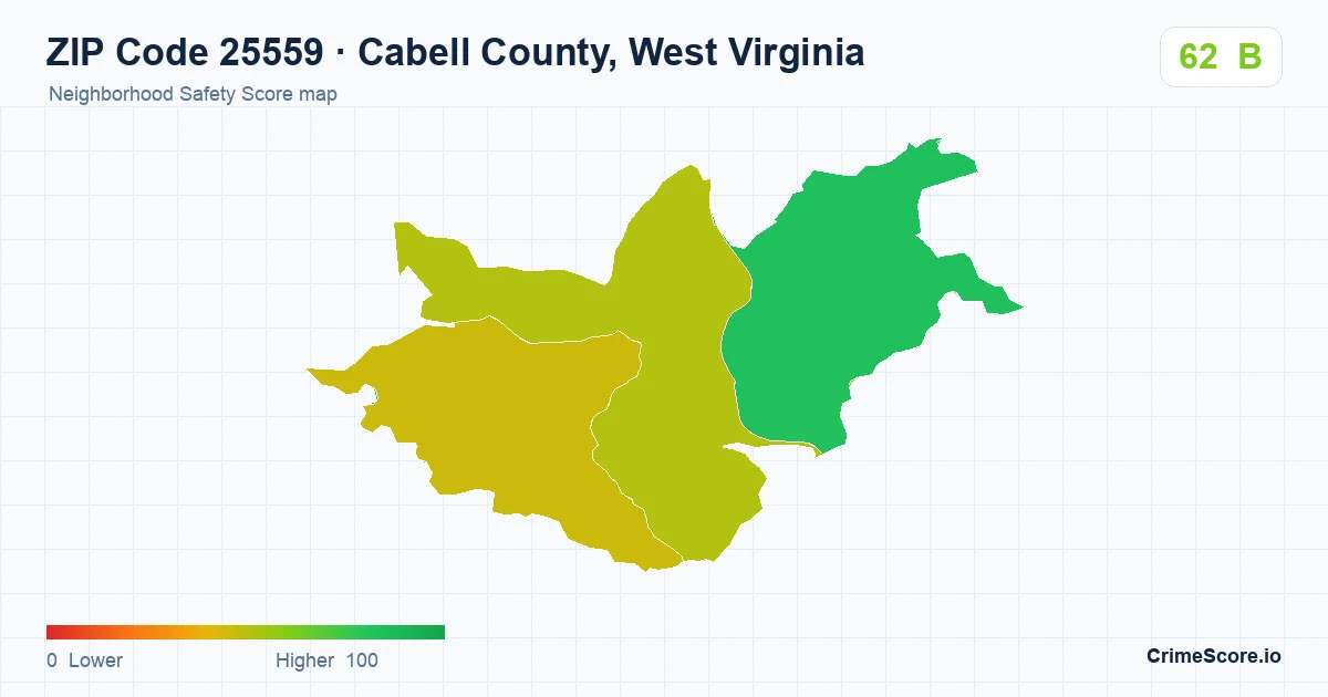 ZIP Code 25559 in Cabell County, West Virginia neighborhood Safety Score map