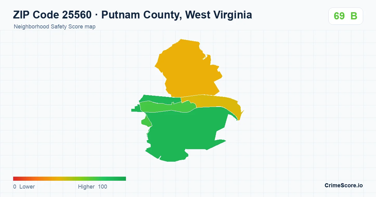 ZIP Code 25560 in Putnam County, West Virginia neighborhood Safety Score map