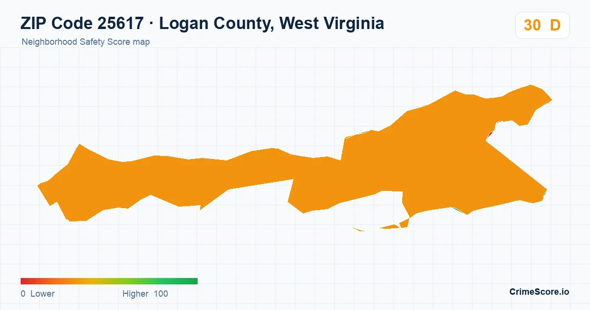 ZIP Code 25617 in Logan County, West Virginia neighborhood Safety Score map