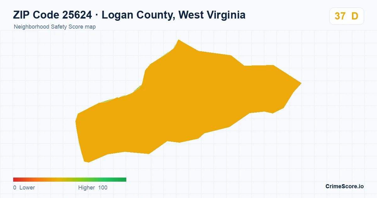 ZIP Code 25624 in Logan County, West Virginia neighborhood Safety Score map