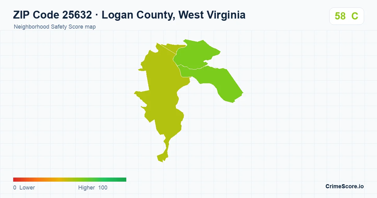 ZIP Code 25632 in Logan County, West Virginia neighborhood Safety Score map