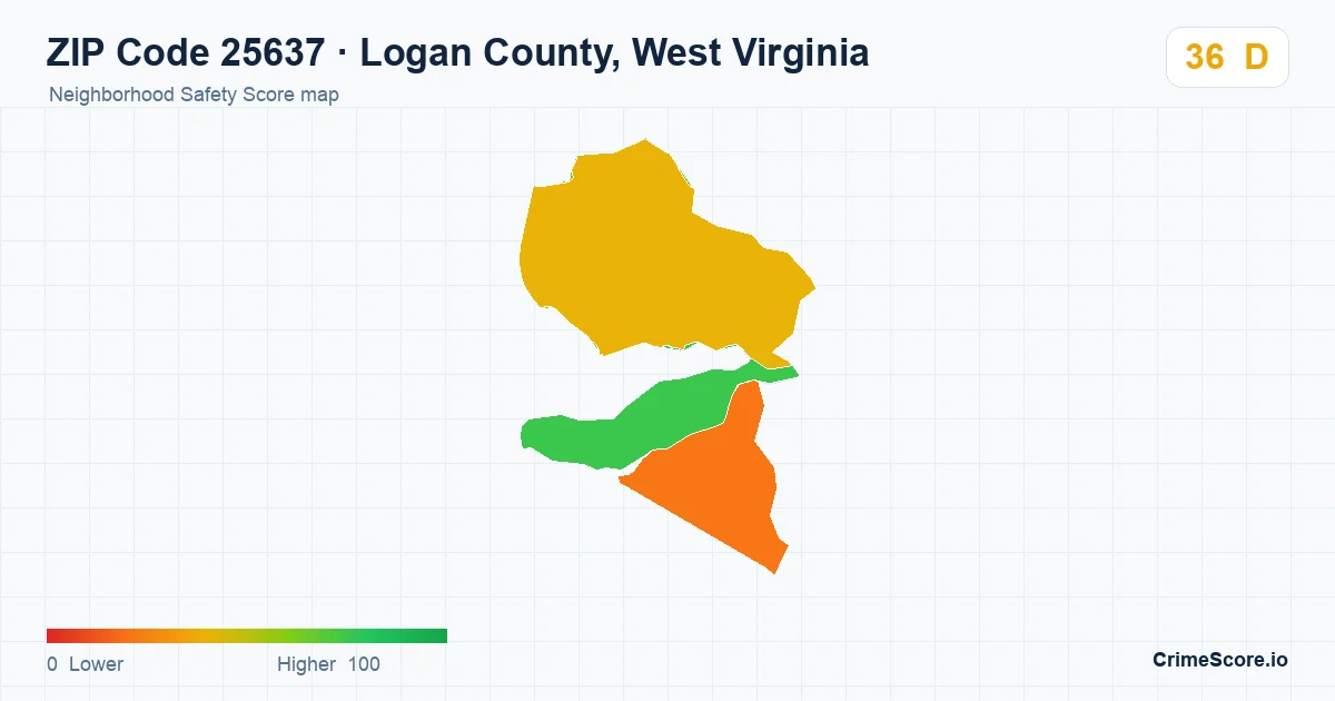 ZIP Code 25637 in Logan County, West Virginia neighborhood Safety Score map