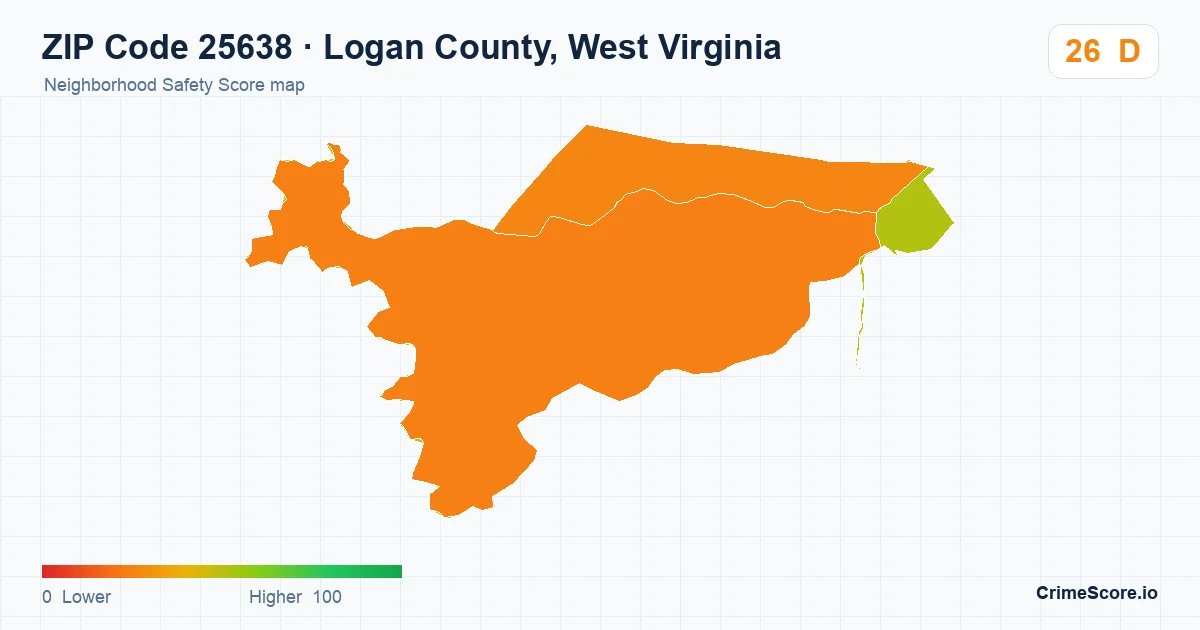ZIP Code 25638 in Logan County, West Virginia neighborhood Safety Score map