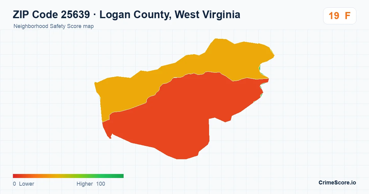 ZIP Code 25639 in Logan County, West Virginia neighborhood Safety Score map
