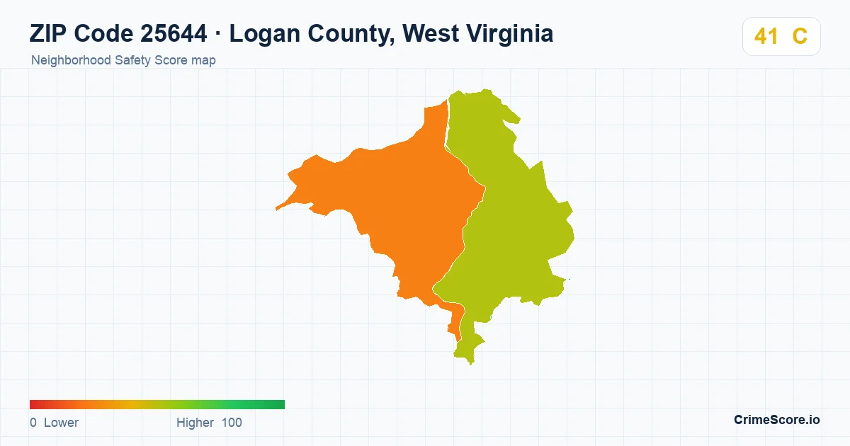 ZIP Code 25644 in Logan County, West Virginia neighborhood Safety Score map