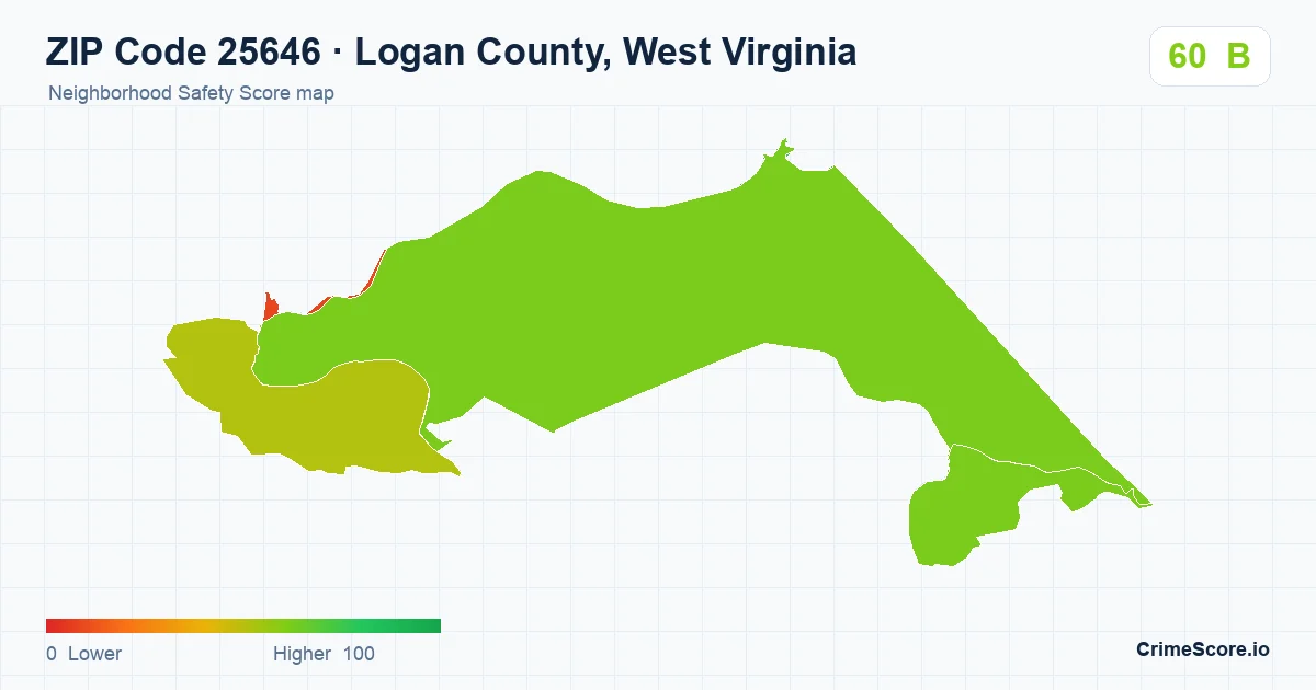 ZIP Code 25646 in Logan County, West Virginia neighborhood Safety Score map