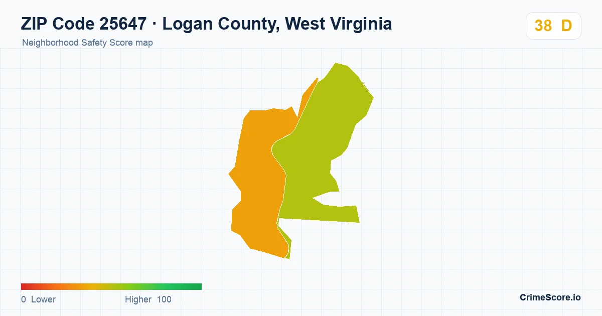 ZIP Code 25647 in Logan County, West Virginia neighborhood Safety Score map