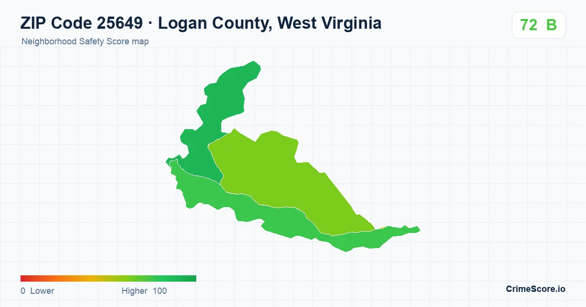 ZIP Code 25649 in Logan County, West Virginia neighborhood Safety Score map