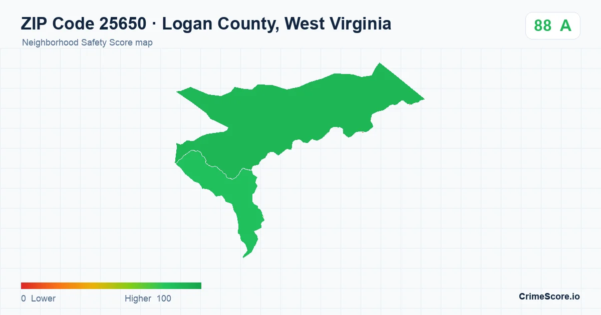 ZIP Code 25650 in Logan County, West Virginia neighborhood Safety Score map