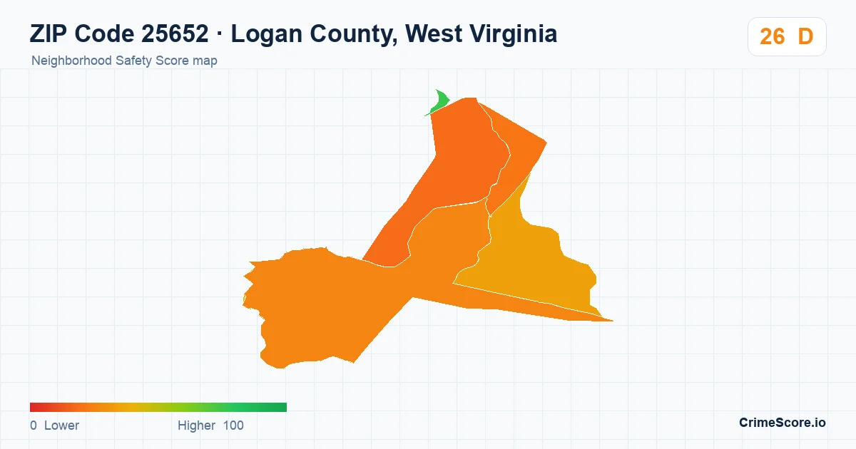 ZIP Code 25652 in Logan County, West Virginia neighborhood Safety Score map