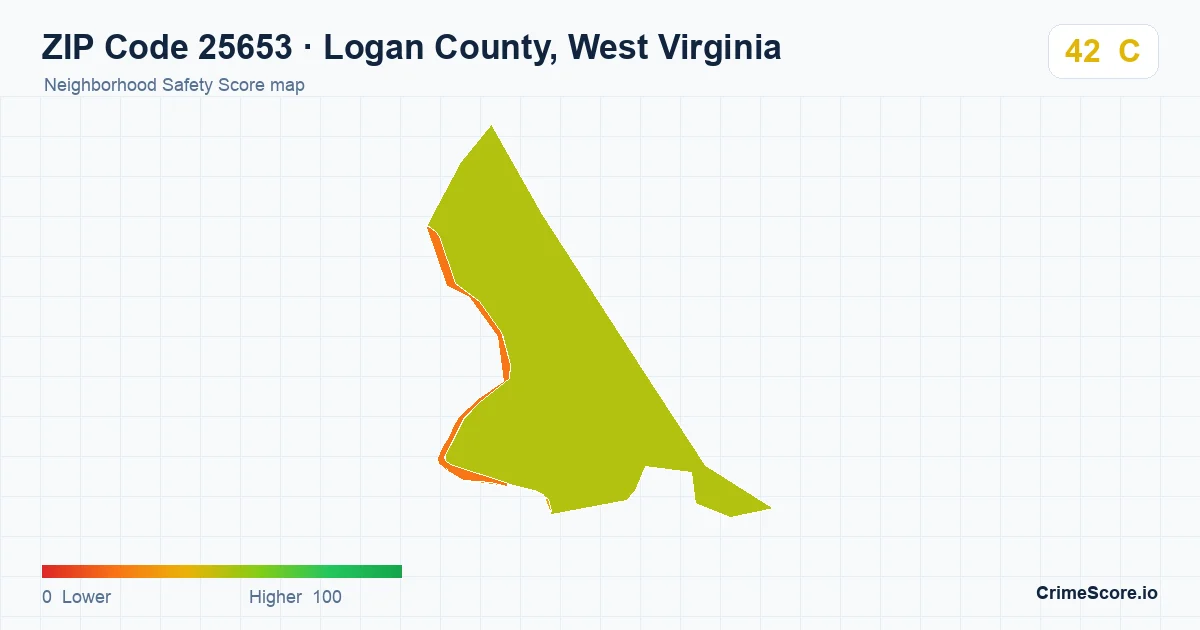 ZIP Code 25653 in Logan County, West Virginia neighborhood Safety Score map