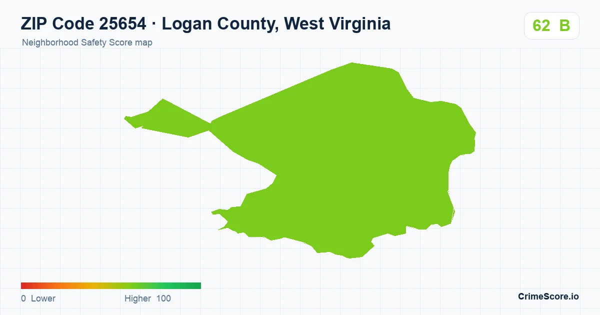 ZIP Code 25654 in Logan County, West Virginia neighborhood Safety Score map