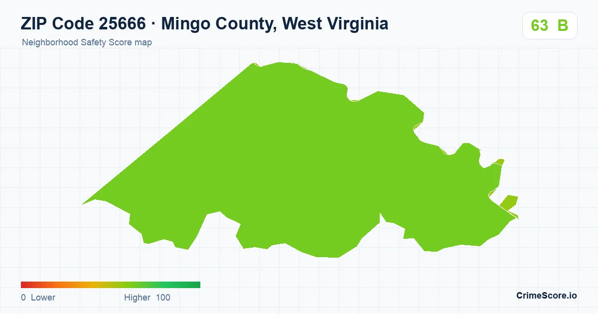 ZIP Code 25666 in Mingo County, West Virginia neighborhood Safety Score map