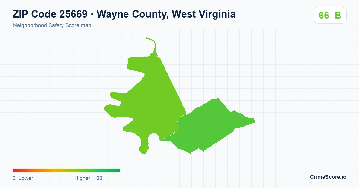ZIP Code 25669 in Wayne County, West Virginia neighborhood Safety Score map
