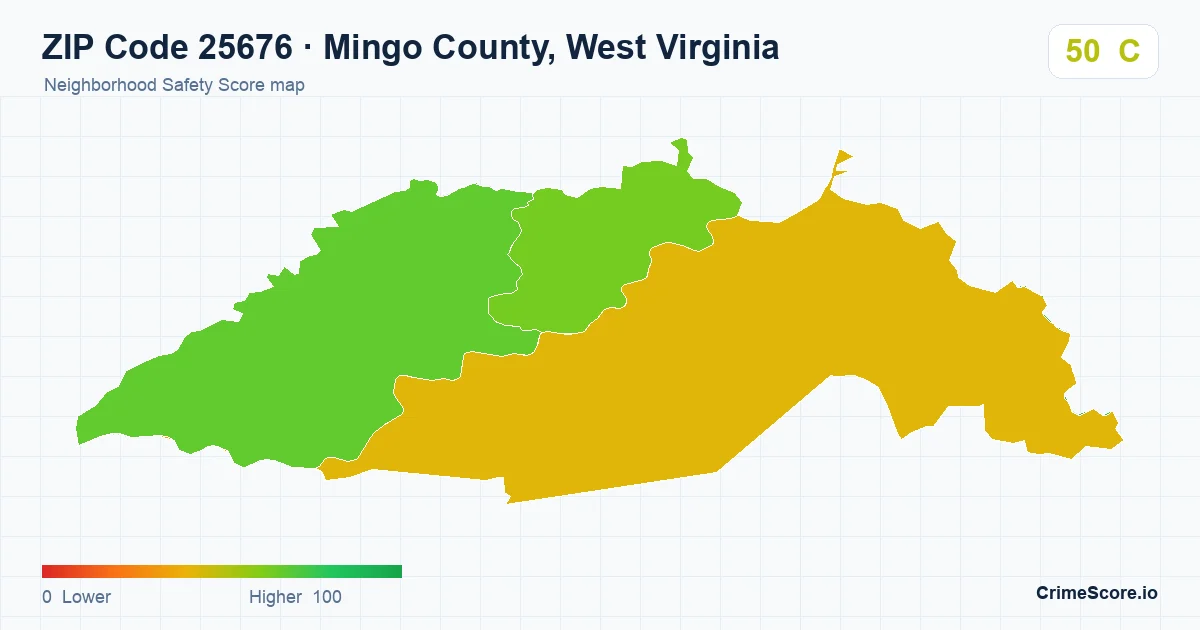 ZIP Code 25676 in Mingo County, West Virginia neighborhood Safety Score map