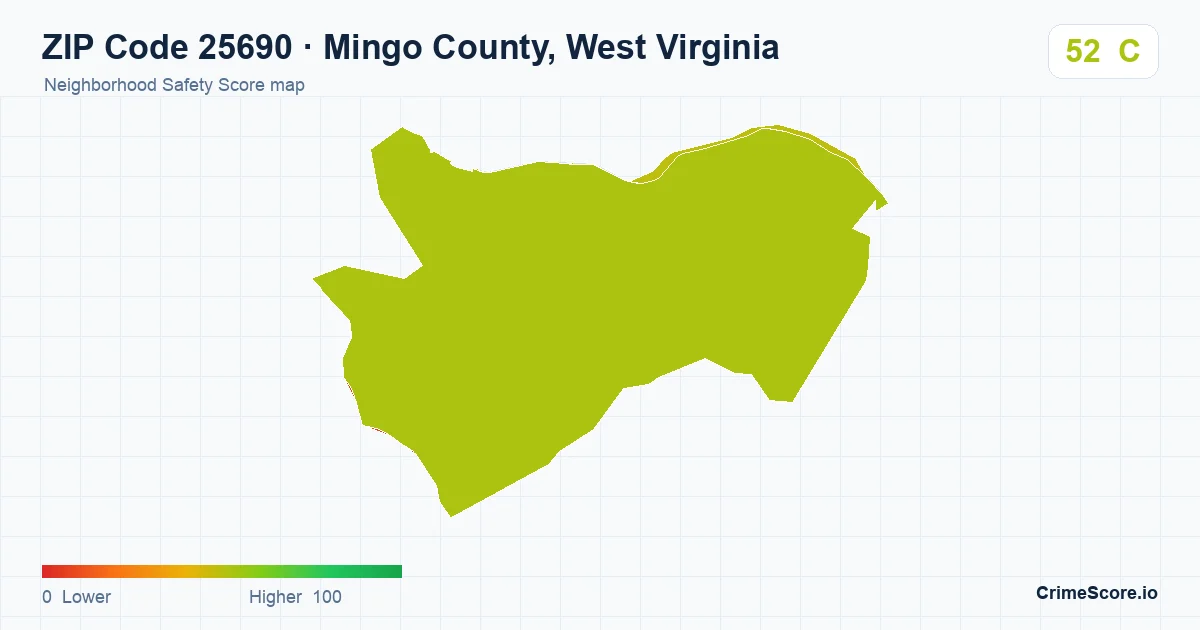 ZIP Code 25690 in Mingo County, West Virginia neighborhood Safety Score map