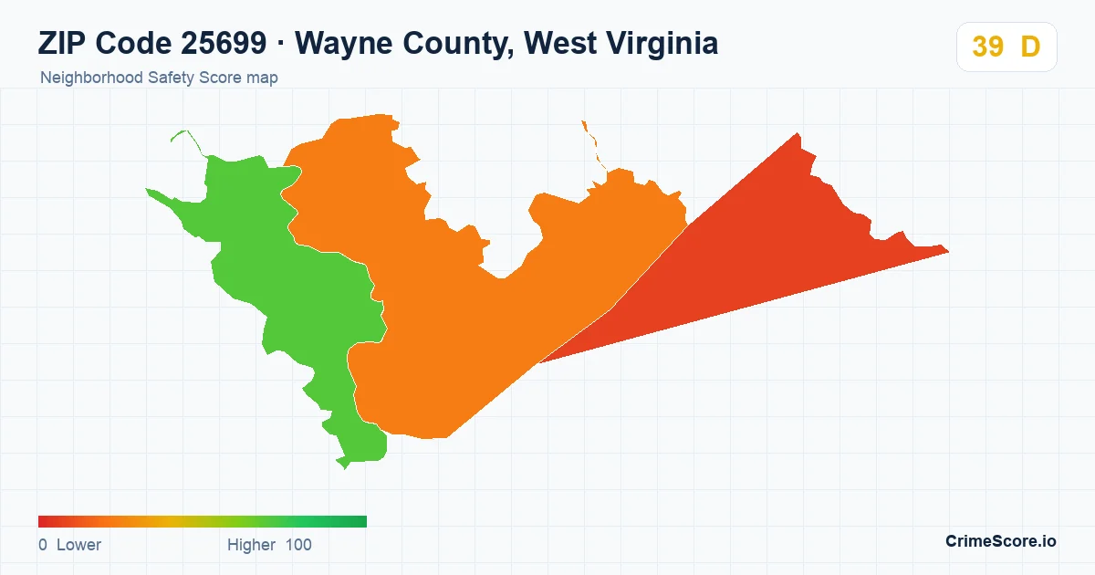 ZIP Code 25699 in Wayne County, West Virginia neighborhood Safety Score map