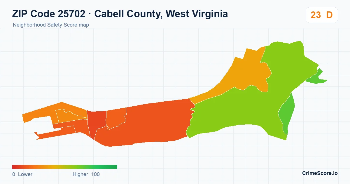 ZIP Code 25702 in Cabell County, West Virginia neighborhood Safety Score map