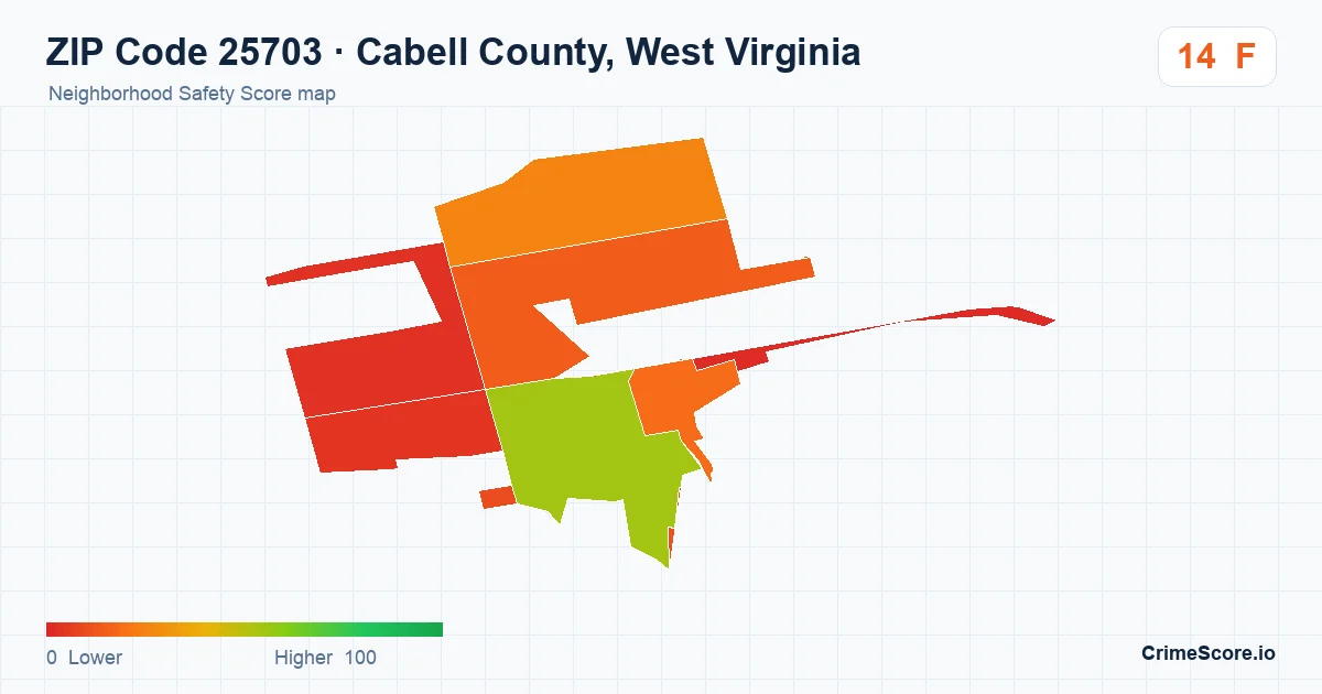ZIP Code 25703 in Cabell County, West Virginia neighborhood Safety Score map