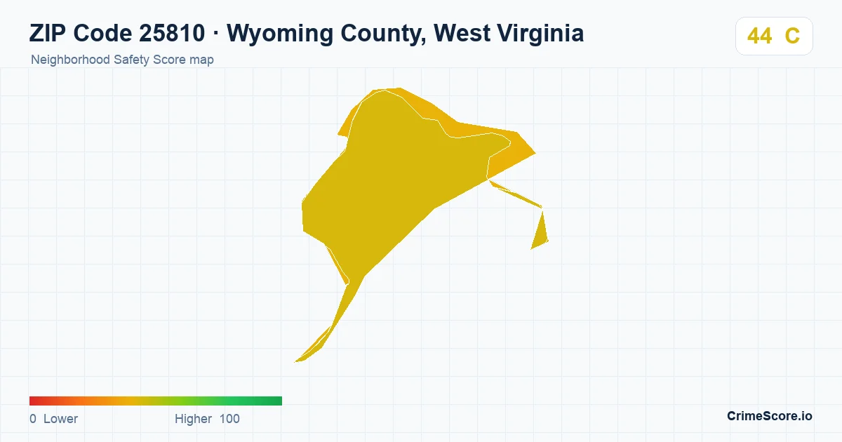 ZIP Code 25810 in Wyoming County, West Virginia neighborhood Safety Score map
